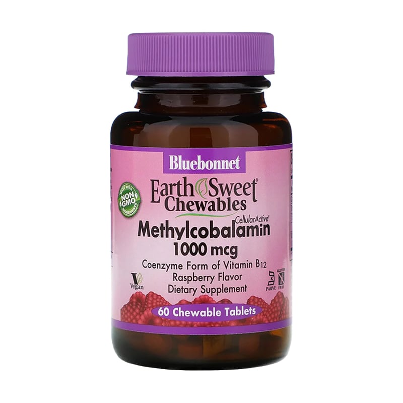 Метилкобаламін Bluebonnet Nutrition Earth Sweet Chewables Methylcobalamin 1000 мкг, зі смаком малини, 60 жувальних таблеток